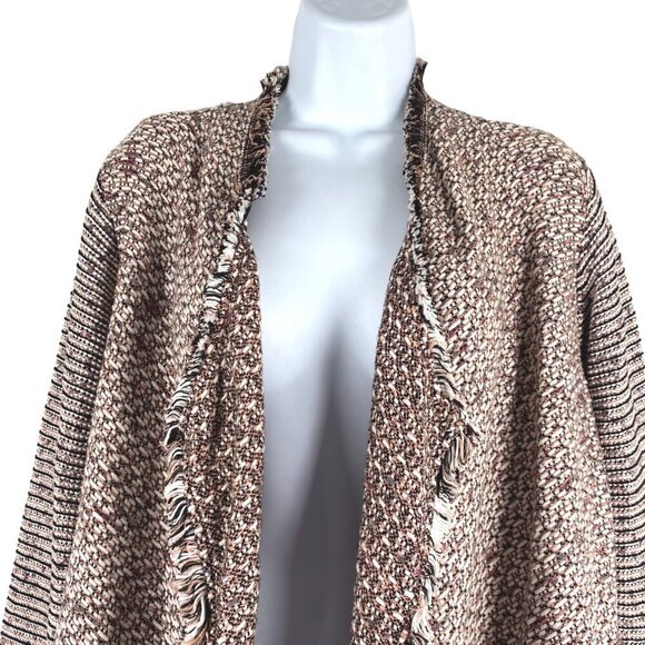 White House Black Market Open Tweed Cardigan XLP Double Fringe CJ-1761 - Picture 3 of 8